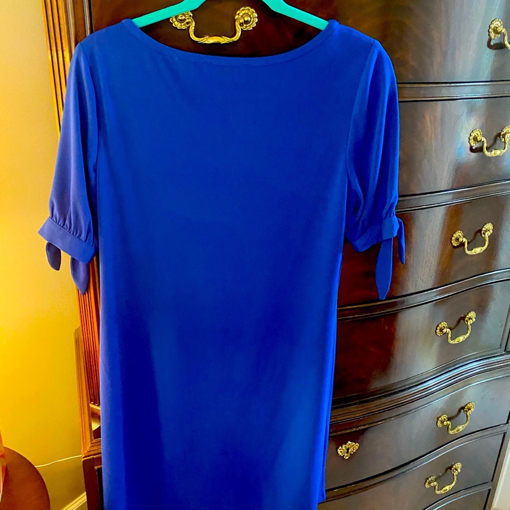 Cobalt blue shift dress short tie sleeves
